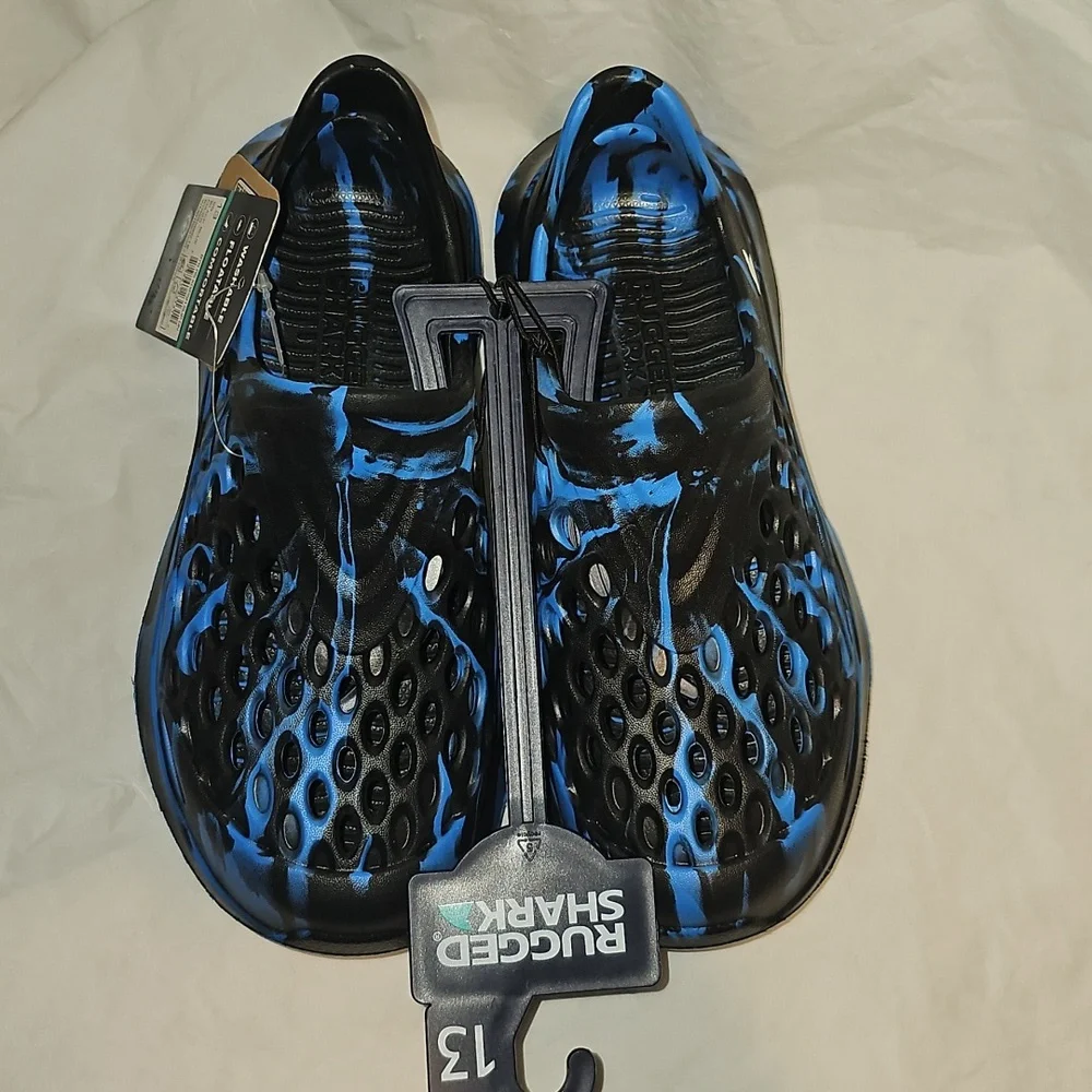 Rugged Shark Kids Size 13 Blue-Black Slip On Floatable Water Sneakers New